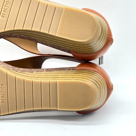 Kenneth Cole Reaction Womens 9.5 Great Gal Toffee Brown Low Wedges Sandals Shoes - Picture 11 of 13